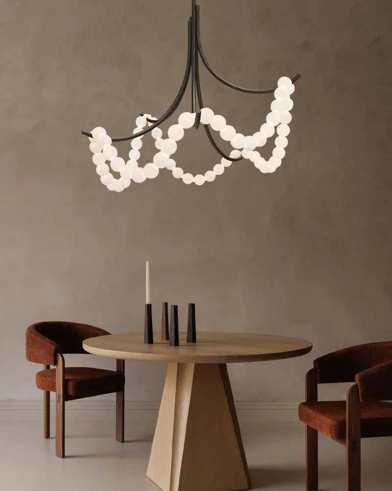 Cluster String Alabaster Beads Semi Flush Chandelier in Brass & Black Metal Rod - D117*H92CM/D46"*H36"Neutral Light (4000K)Blackwinglightingus