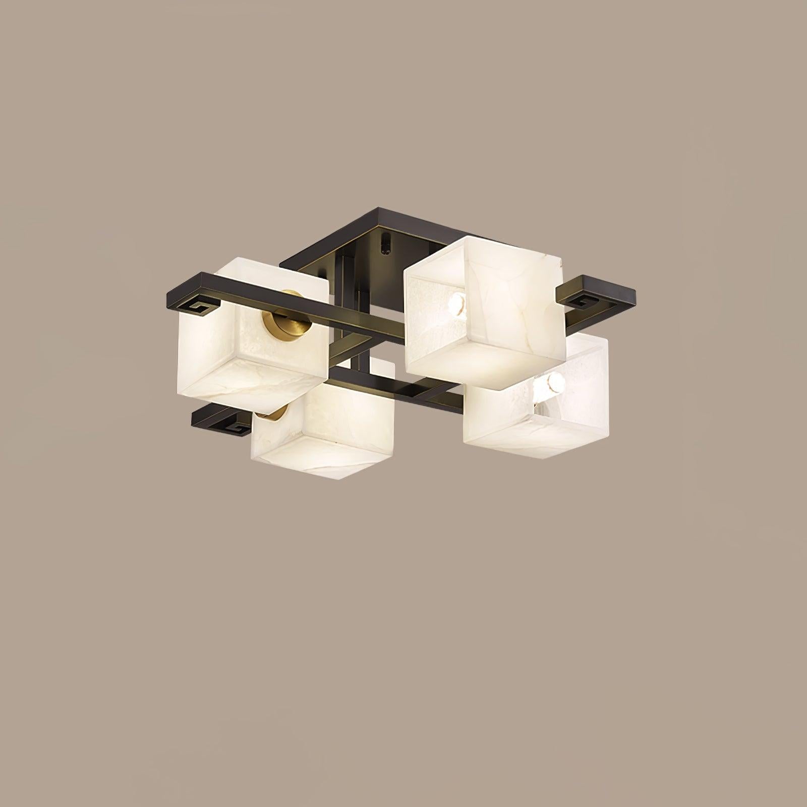 Cubist Alabaster Cluster Ceiling Lamp - 4 heads L 27.2″ x W 27.2″ x H 8.3″ / L 69cm x W 69cm x H 21cm by winglightingus
