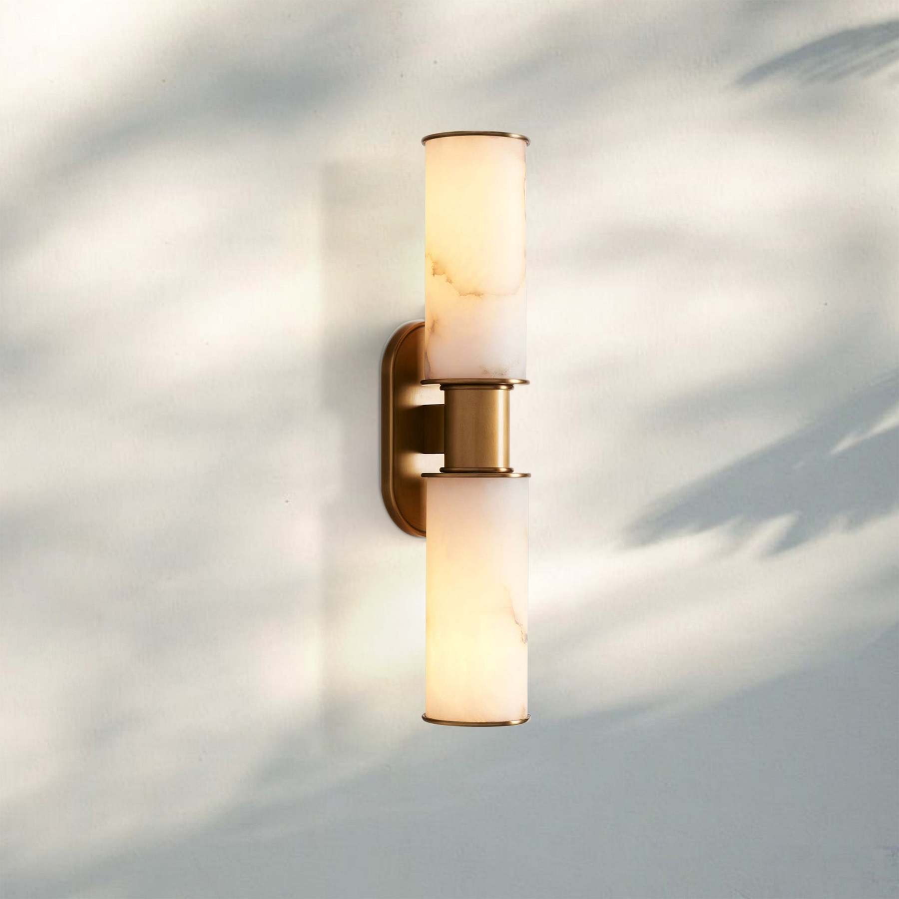 Harline Alabaster 2-Light Wall Sconce-Brass-