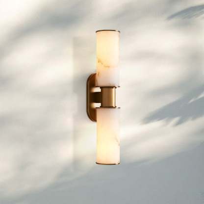 Harline Alabaster 2-Light Wall Sconce-Brass-