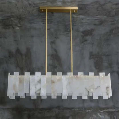 Jean Modern Marble Alabaster Linear Chandelier Over Dining Table chandelier Kevin Studio Inc