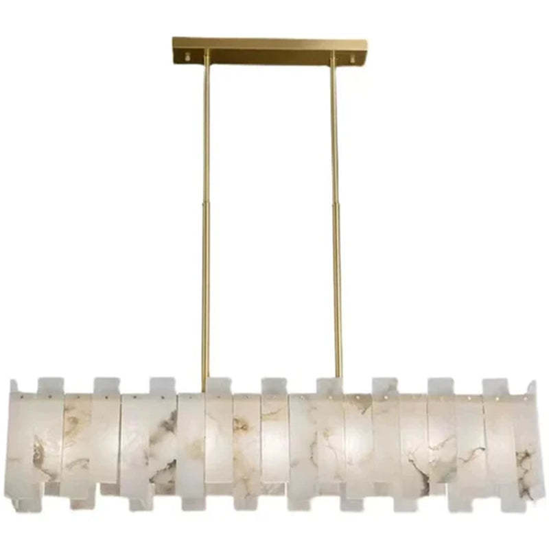 Jean Modern Marble Alabaster Linear Chandelier Over Dining Table chandelier Kevin Studio Inc