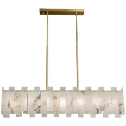 Jean Modern Marble Alabaster Linear Chandelier Over Dining Table chandelier Kevin Studio Inc