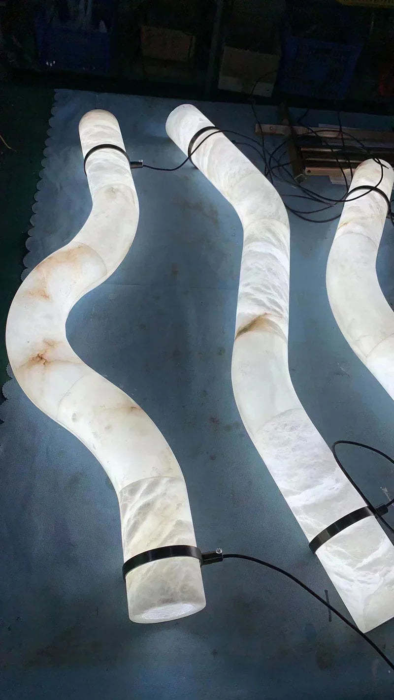 Liberty Curved Pendant Alabaster Chandelier, Pendant Light Over Dining Table-winglightingus