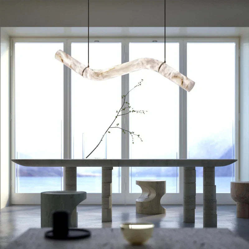 Liberty Curved Pendant Alabaster Chandelier, Pendant Light Over Dining Table-winglightingus