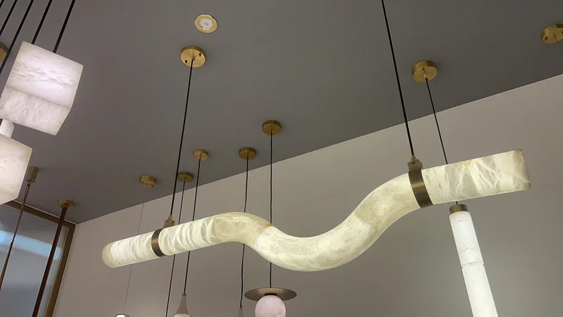 Liberty Curved Pendant Alabaster Chandelier, Pendant Light Over Dining Table-winglightingus