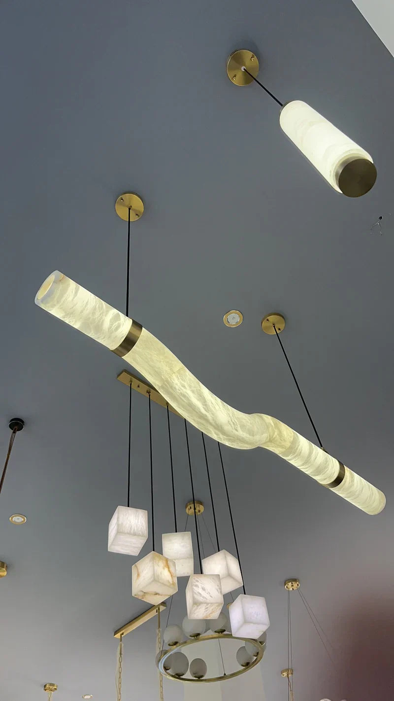 Liberty Curved Pendant Alabaster Chandelier, Pendant Light Over Dining Table-winglightingus