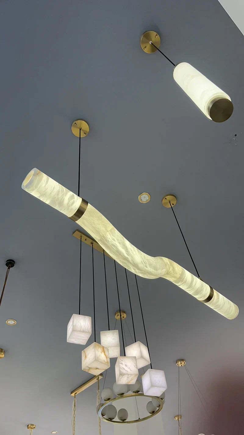 Liberty Curved Pendant Alabaster Chandelier, Pendant Light Over Dining Table-winglightingus