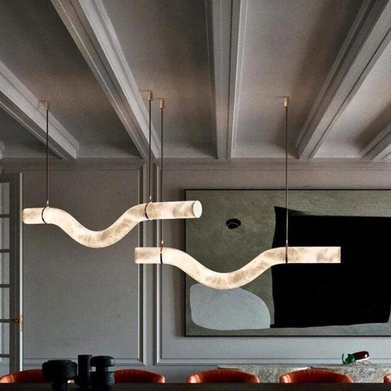 Liberty Curved Pendant Alabaster Chandelier, Pendant Light Over Dining Table-winglightingus