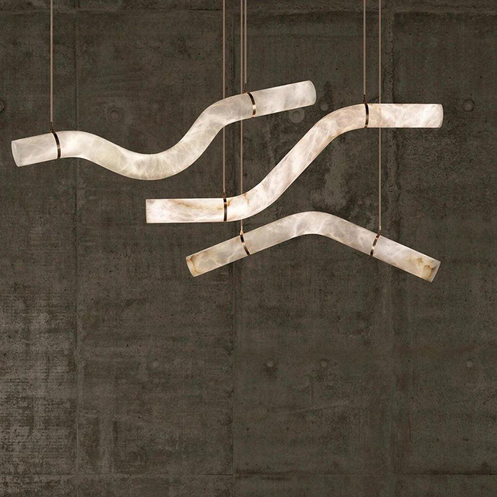 Liberty Curved Pendant Alabaster Chandelier, Pendant Light Over Dining Table-winglightingus