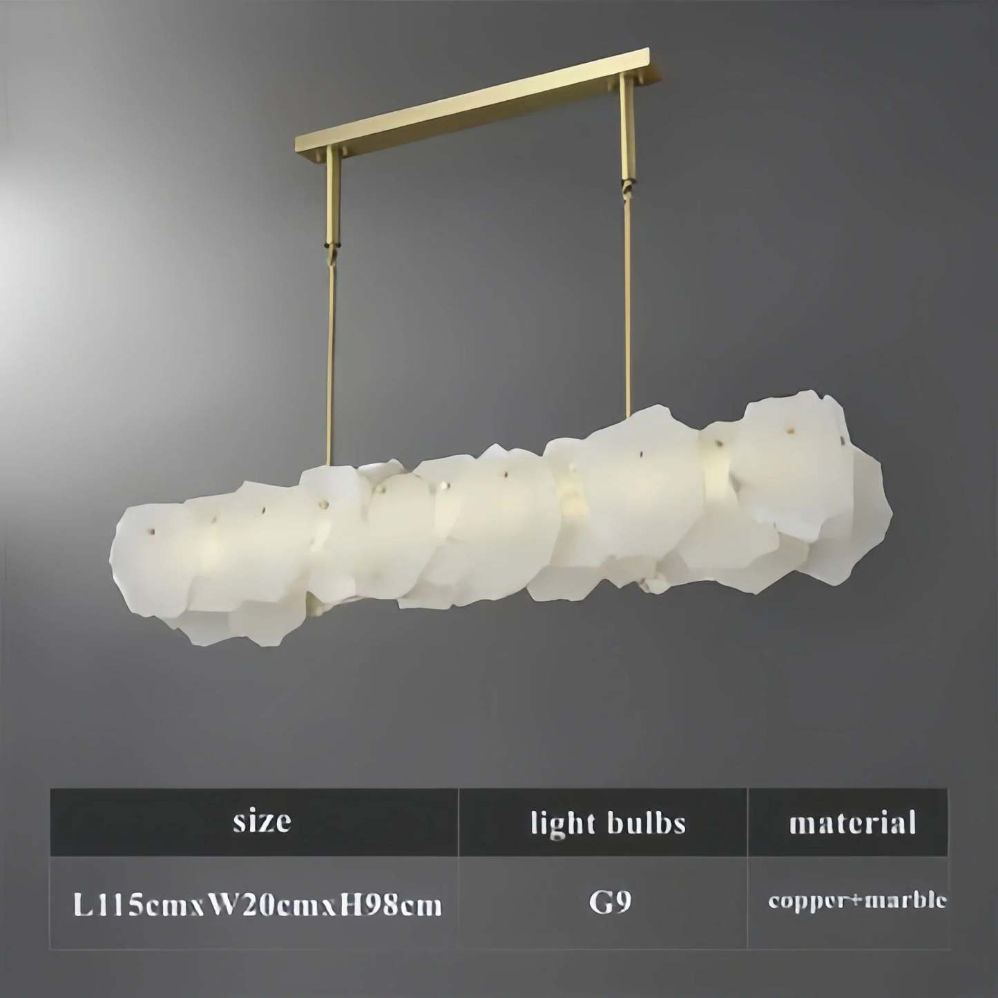 Luxury Alabaster Flakes Linear Chandelier Hanging Rod Light-