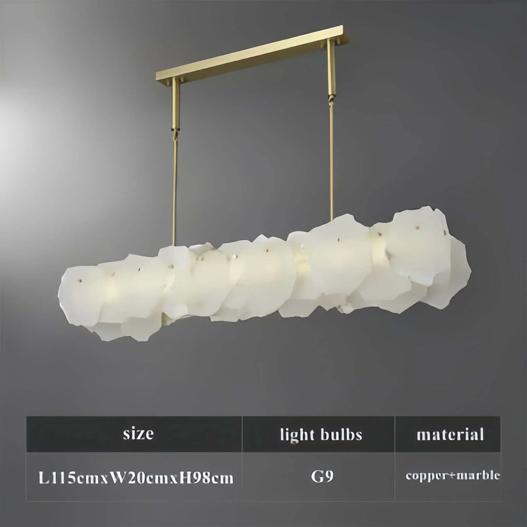 Luxury Alabaster Flakes Linear Chandelier Hanging Rod Light-