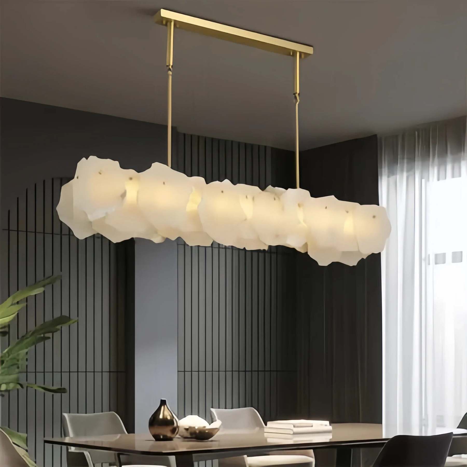 Luxury Alabaster Flakes Linear Chandelier Hanging Rod Light-