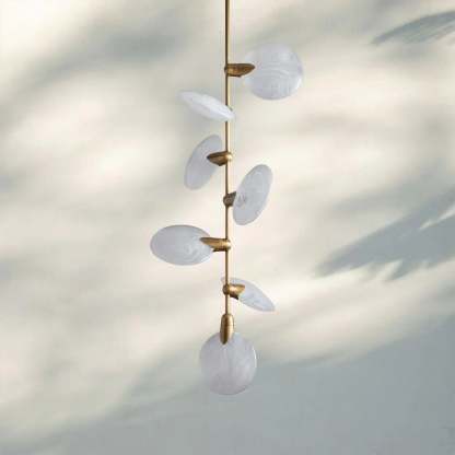 Lyla Pendant Light front view with alabaster shade and brass finish