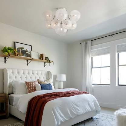Mandoza Flushmount Hand-Blown Glass Ceiling Light with Brass Finish