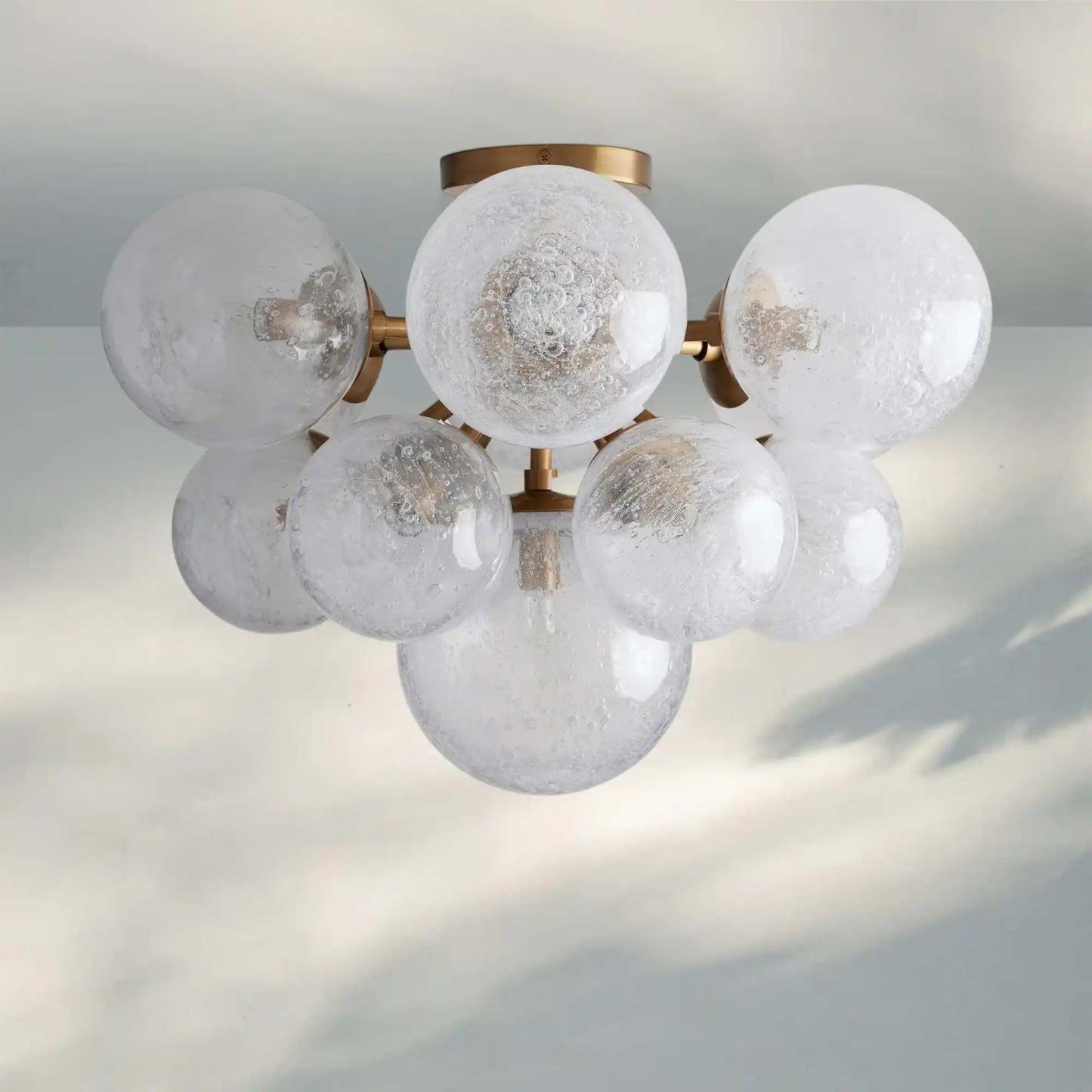 Mandoza Flushmount Hand-Blown Glass Ceiling Light with Brass Finish