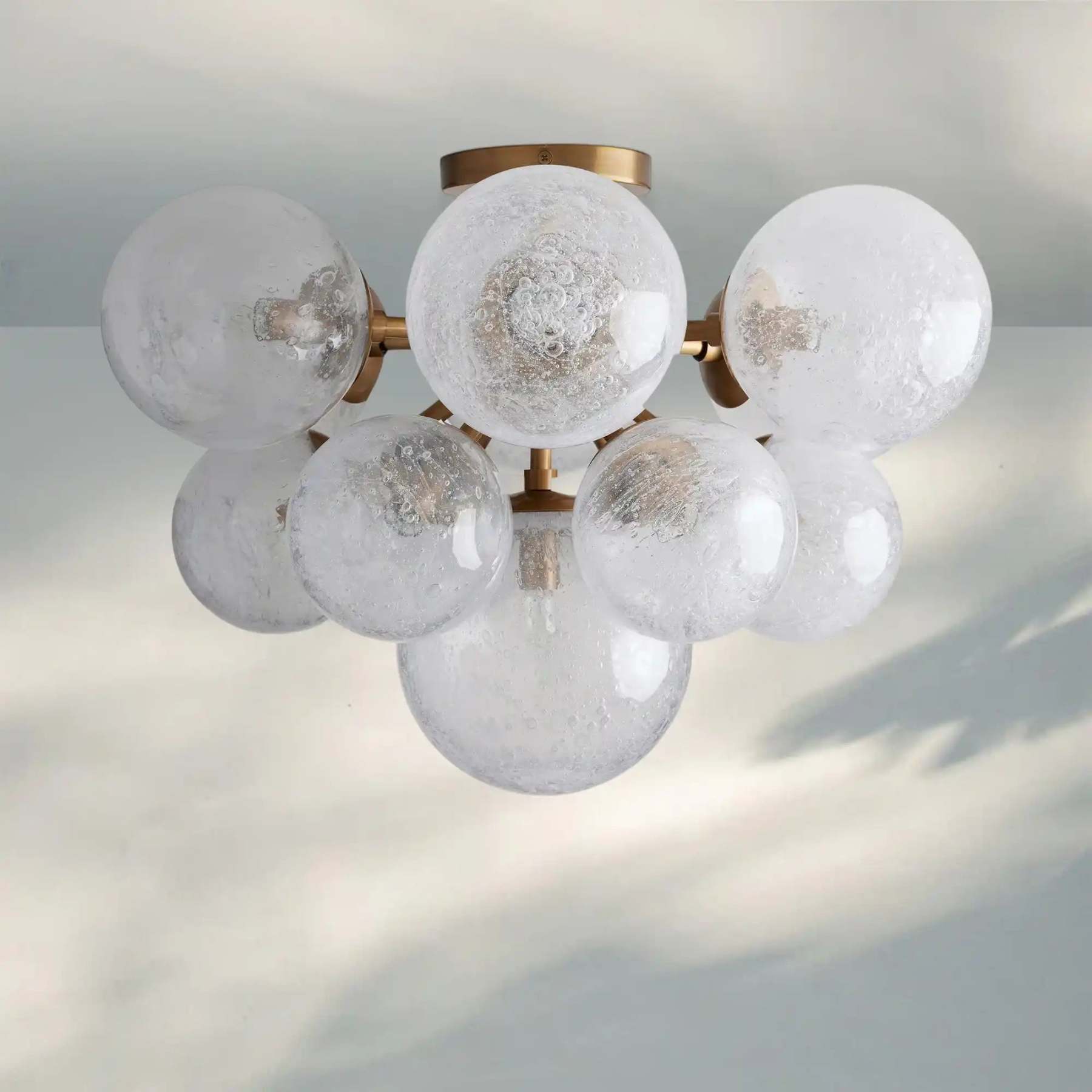 Mandoza Flushmount Hand-Blown Glass Ceiling Light with Brass Finish