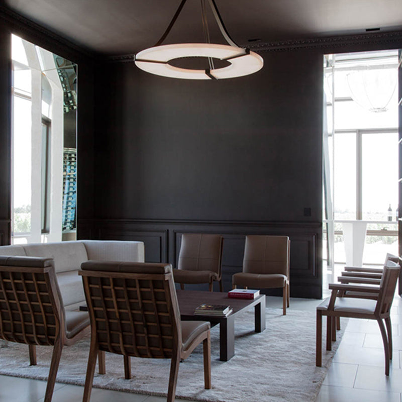 Maxine Modern Round Alabaster Plate Chandelier, Exquisite Illumination Chandelier Kevin Studio Inc