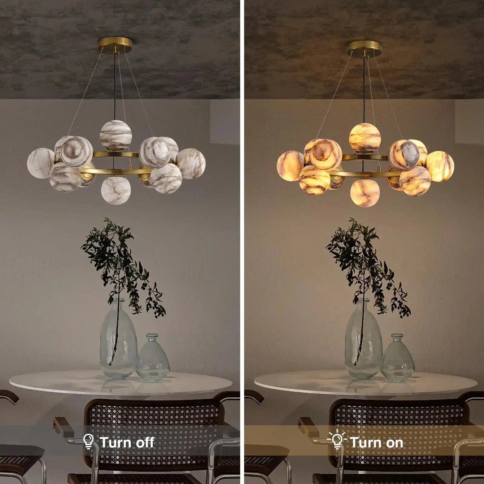 Mid Century Modern Sputnik 12 Light Gold Alabaster Globe Chandelier - winglightingus