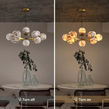 Mid Century Modern Sputnik 12 Light Gold Alabaster Globe Chandelier - winglightingus