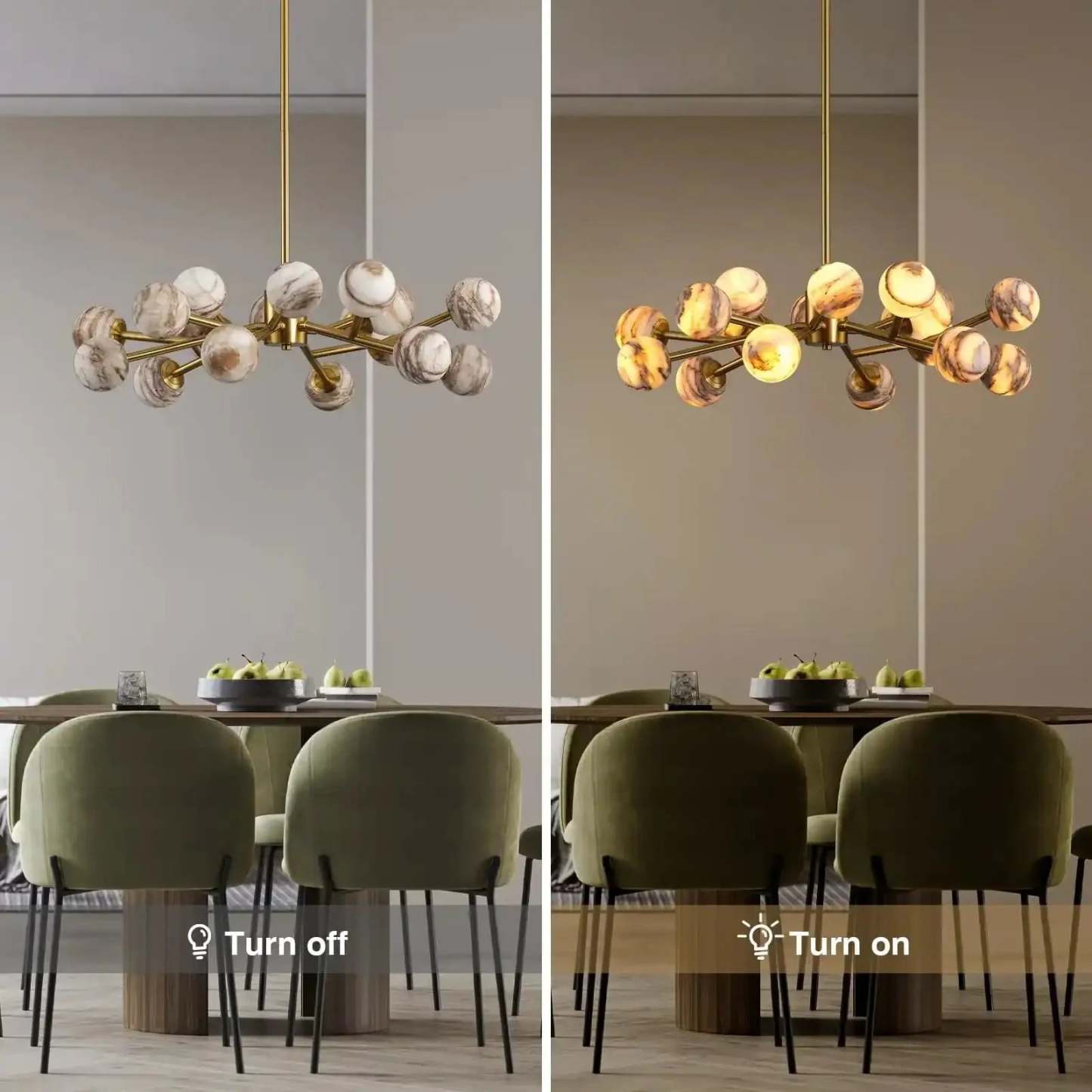 Mid Century Modern Sputnik 12 Light Gold Alabaster Globe Chandelier - winglightingus