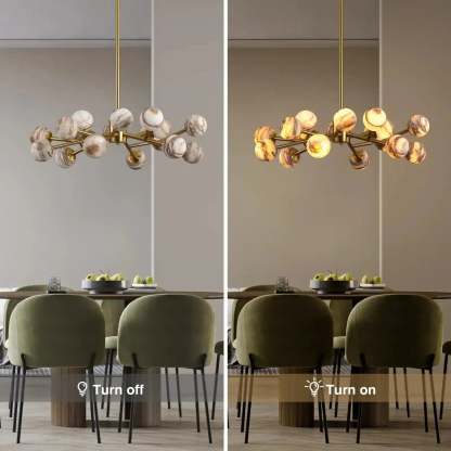 Mid Century Modern Sputnik 12 Light Gold Alabaster Globe Chandelier - winglightingus