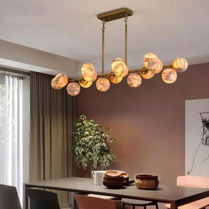 Mid Century Modern Sputnik 12 Light Gold Alabaster Globe Chandelier - winglightingus