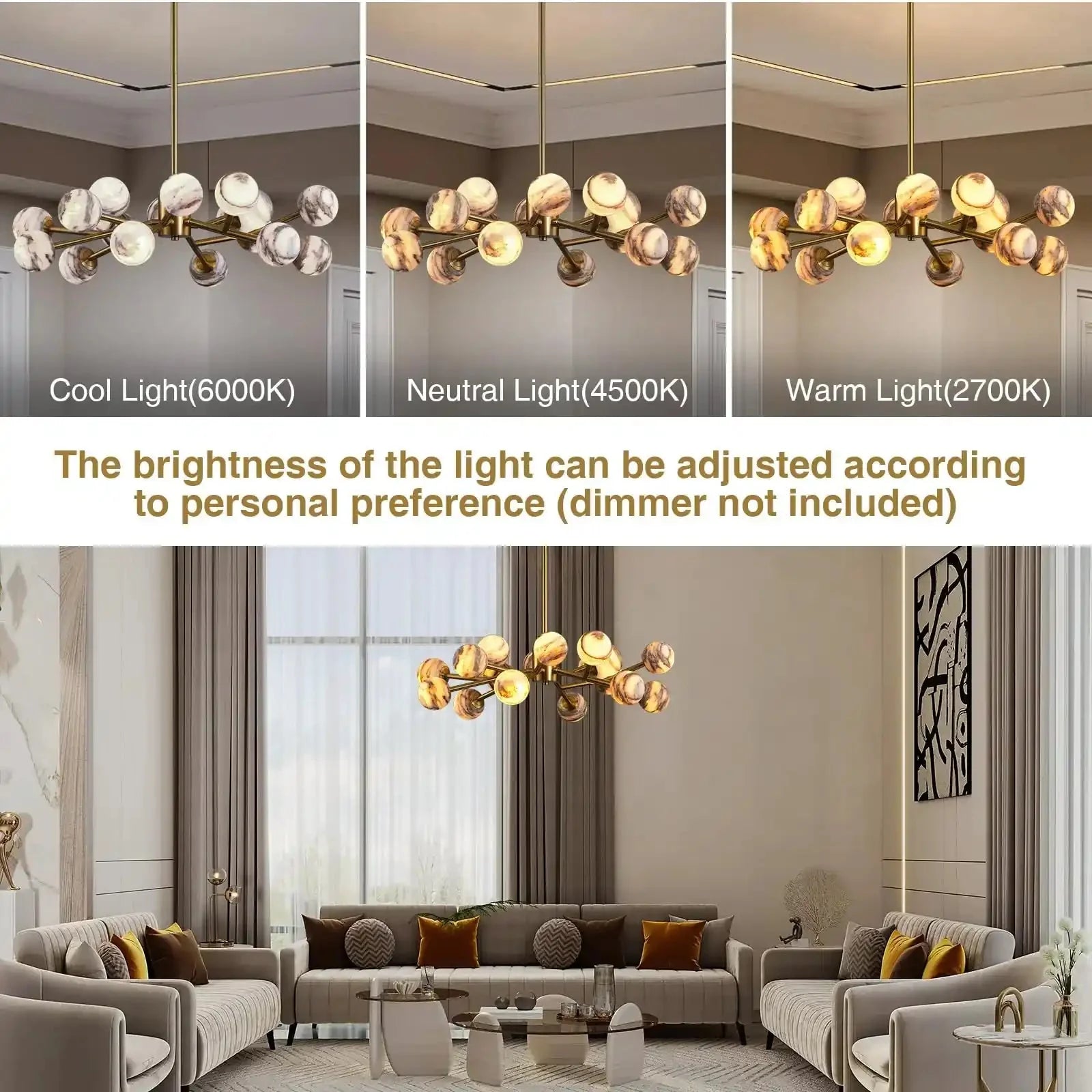 Mid Century Modern Sputnik 12 Light Gold Alabaster Globe Chandelier - winglightingus