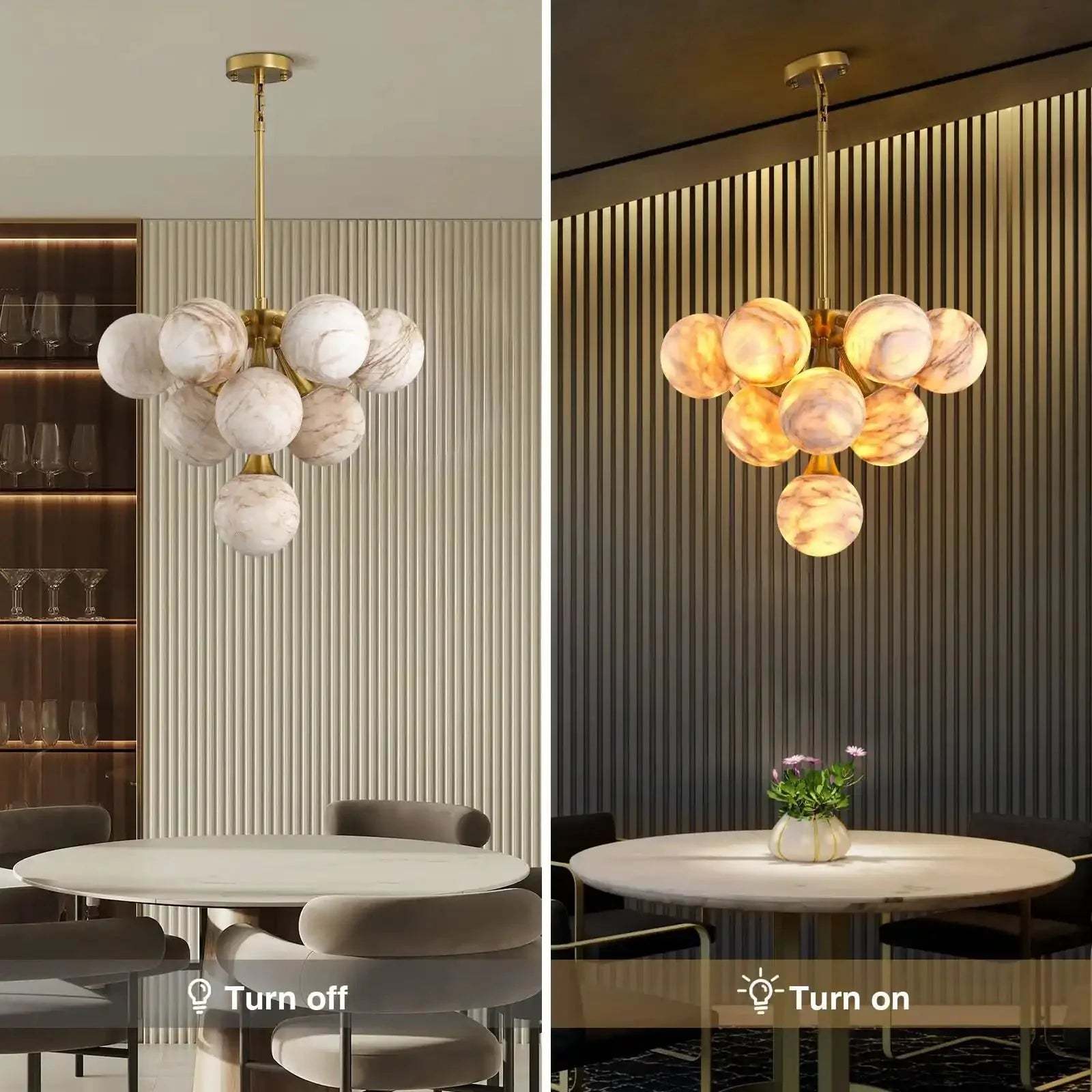 Mid Century Modern Sputnik 12 Light Gold Alabaster Globe Chandelier - winglightingus