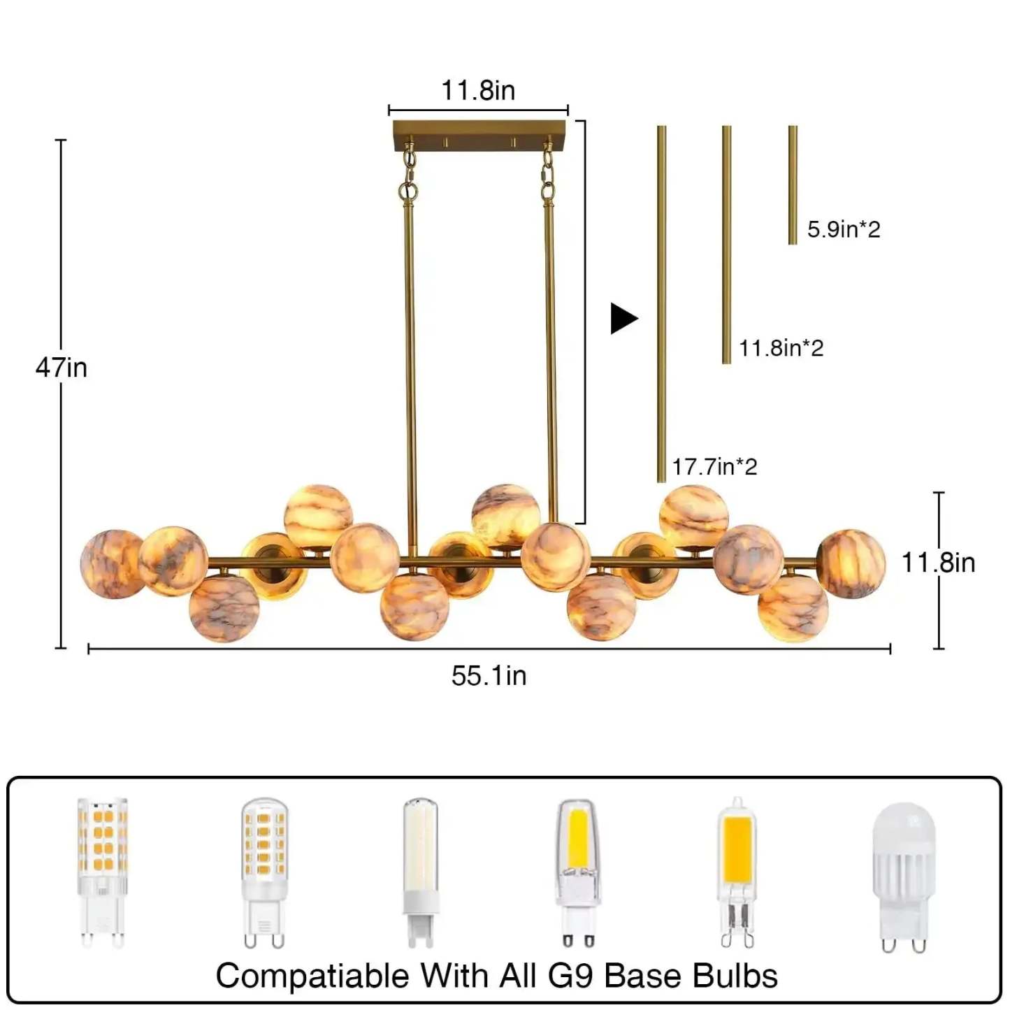 Mid Century Modern Sputnik 12 Light Gold Alabaster Globe Chandelier - winglightingus