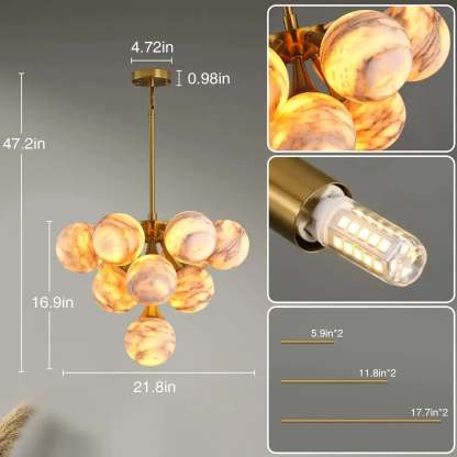 Mid Century Modern Sputnik 12 Light Gold Alabaster Globe Chandelier - winglightingus