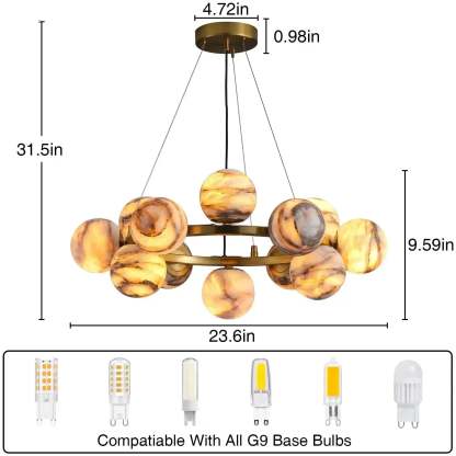 Mid Century Modern Sputnik 12 Light Gold Alabaster Globe Chandelier - winglightingus