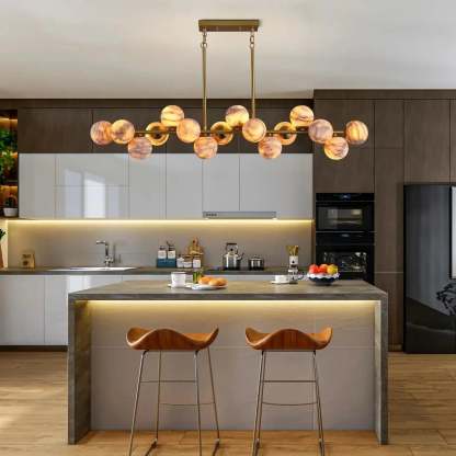 Mid Century Modern Sputnik 12 Light Gold Alabaster Globe Chandelier - winglightingus