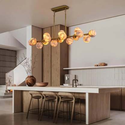 Mid Century Modern Sputnik 12 Light Gold Alabaster Globe Chandelier - winglightingus