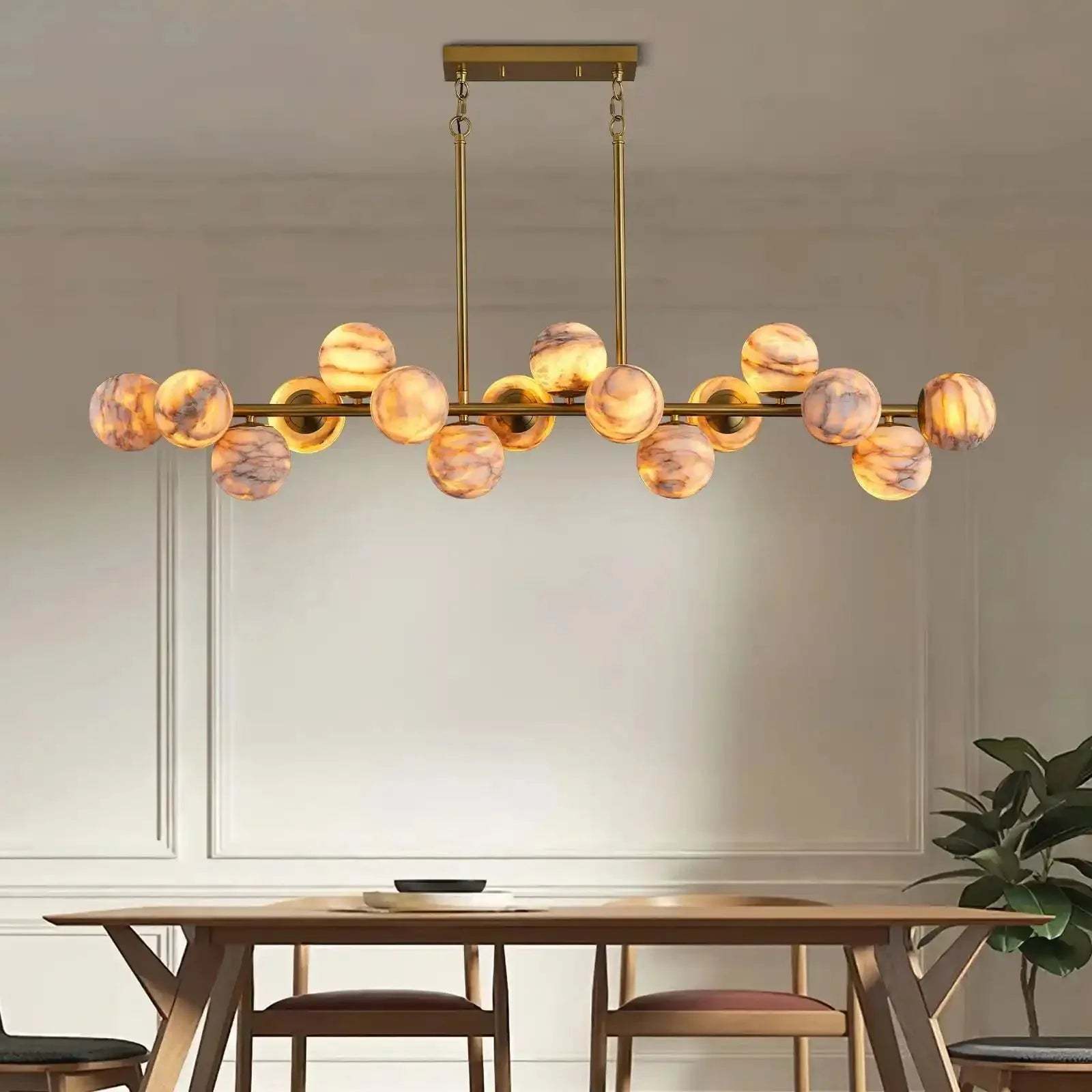 Mid Century Modern Sputnik 12 Light Gold Alabaster Globe Chandelier - winglightingus