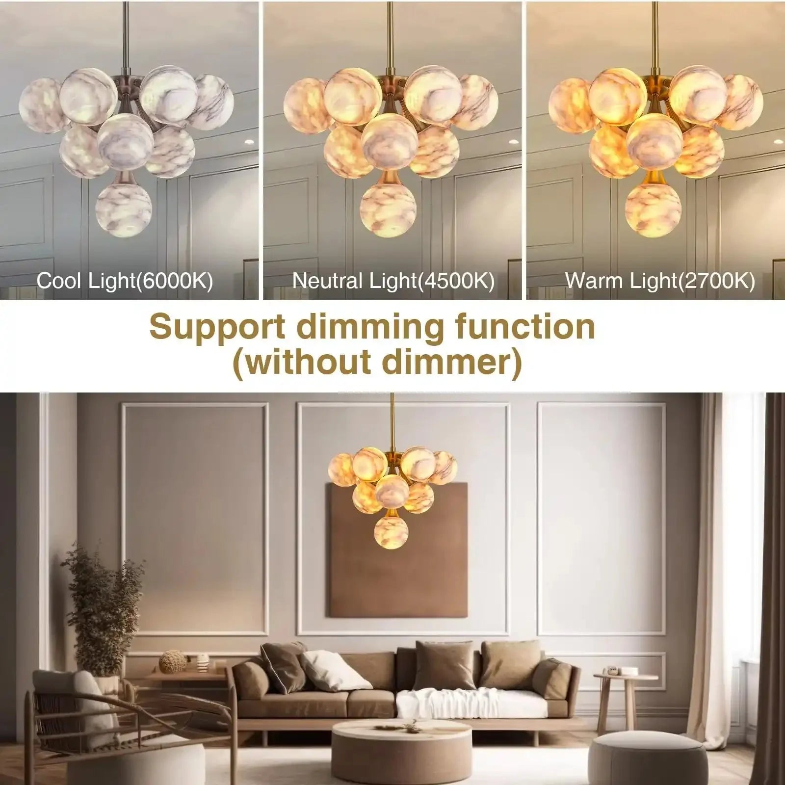 Mid Century Modern Sputnik 12 Light Gold Alabaster Globe Chandelier - winglightingus