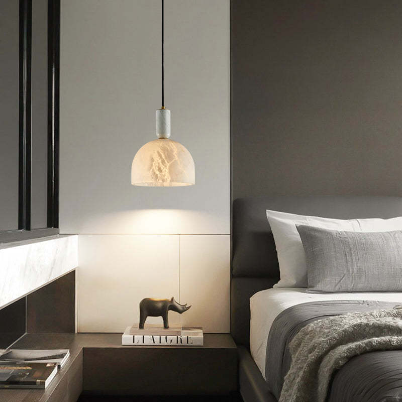 Aubry Modern Alabaster Bedside Pendant Light, Bedroom Pendant Lamp Chandelier Kevin Studio Inc