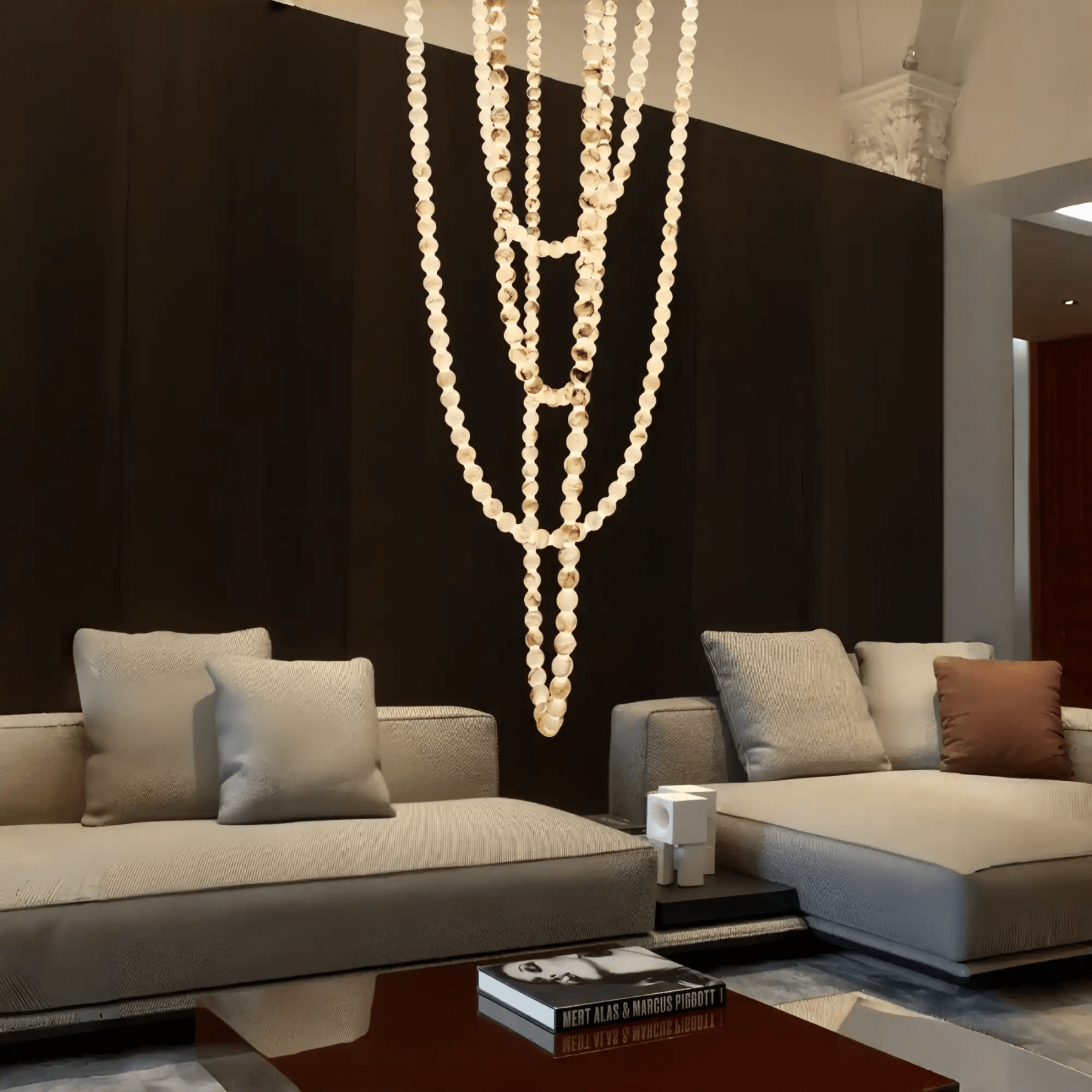 Modern LED Natural Alabaster Globes Beads Hanging Chandelier Indoor Lighting Fixture - 167 globes - L100+L200+L400+L500CM/L40"+L80"+L157"+L197"Neutral Light (4000K)Brass + Whitewinglightingus