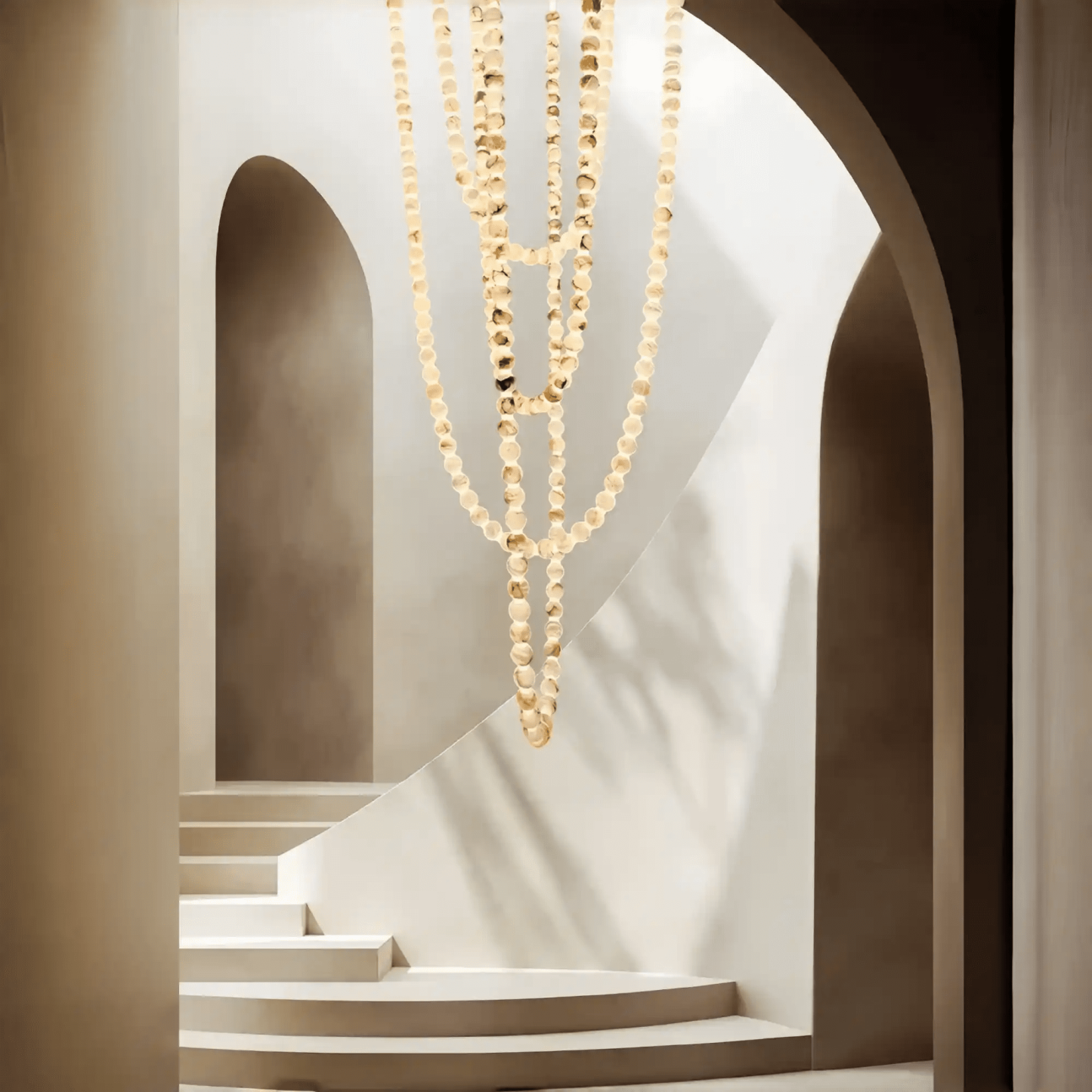 Modern LED Natural Alabaster Globes Beads Hanging Chandelier Indoor Lighting Fixture - 167 globes - L100+L200+L400+L500CM/L40"+L80"+L157"+L197"Neutral Light (4000K)Brass + Whitewinglightingus