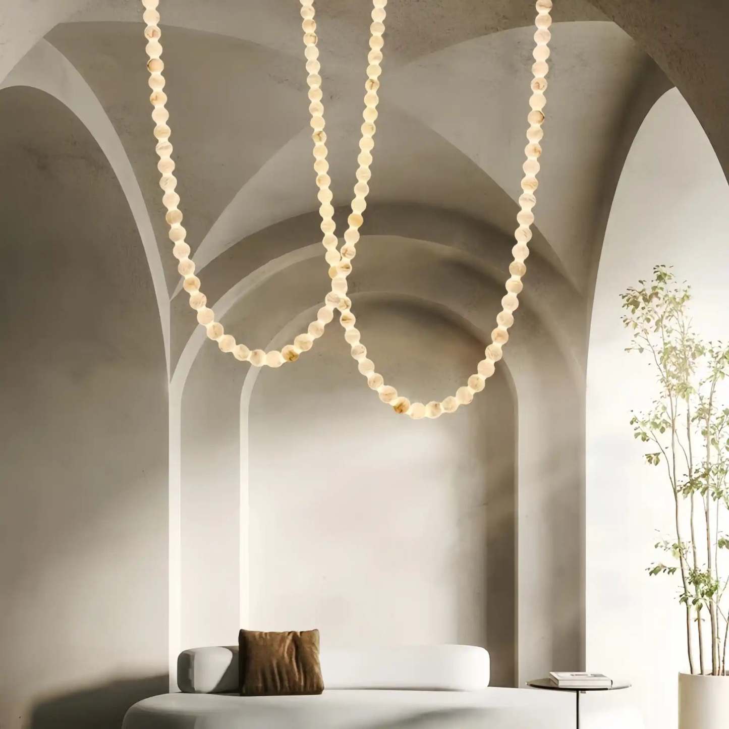 Modern LED Natural Alabaster Globes Beads Hanging Chandelier Indoor Lighting Fixture - 112 globes - L300+L500CM/L118"+L197"Neutral Light (4000K)Black + Whitewinglightingus