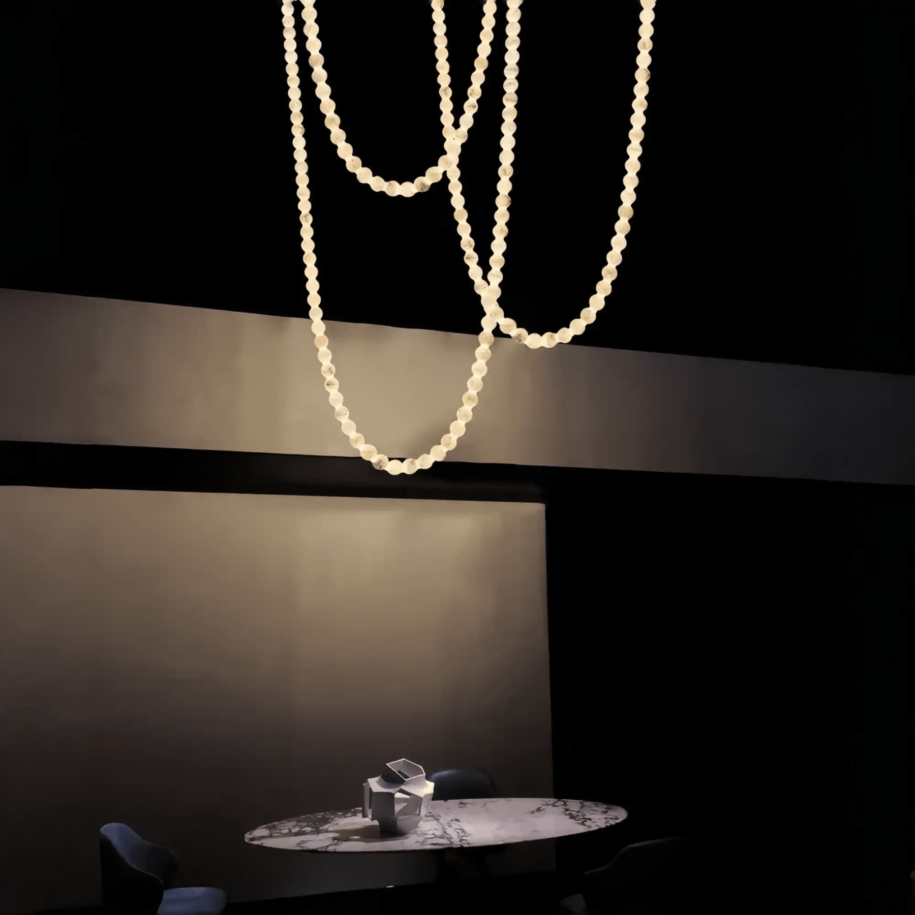 Modern LED Natural Alabaster Globes Beads Hanging Chandelier Indoor Lighting Fixture - 125 globes - L100+L300+L500CM/L40"+L118"+L197"Warm Light (3000K)Black + Whitewinglightingus