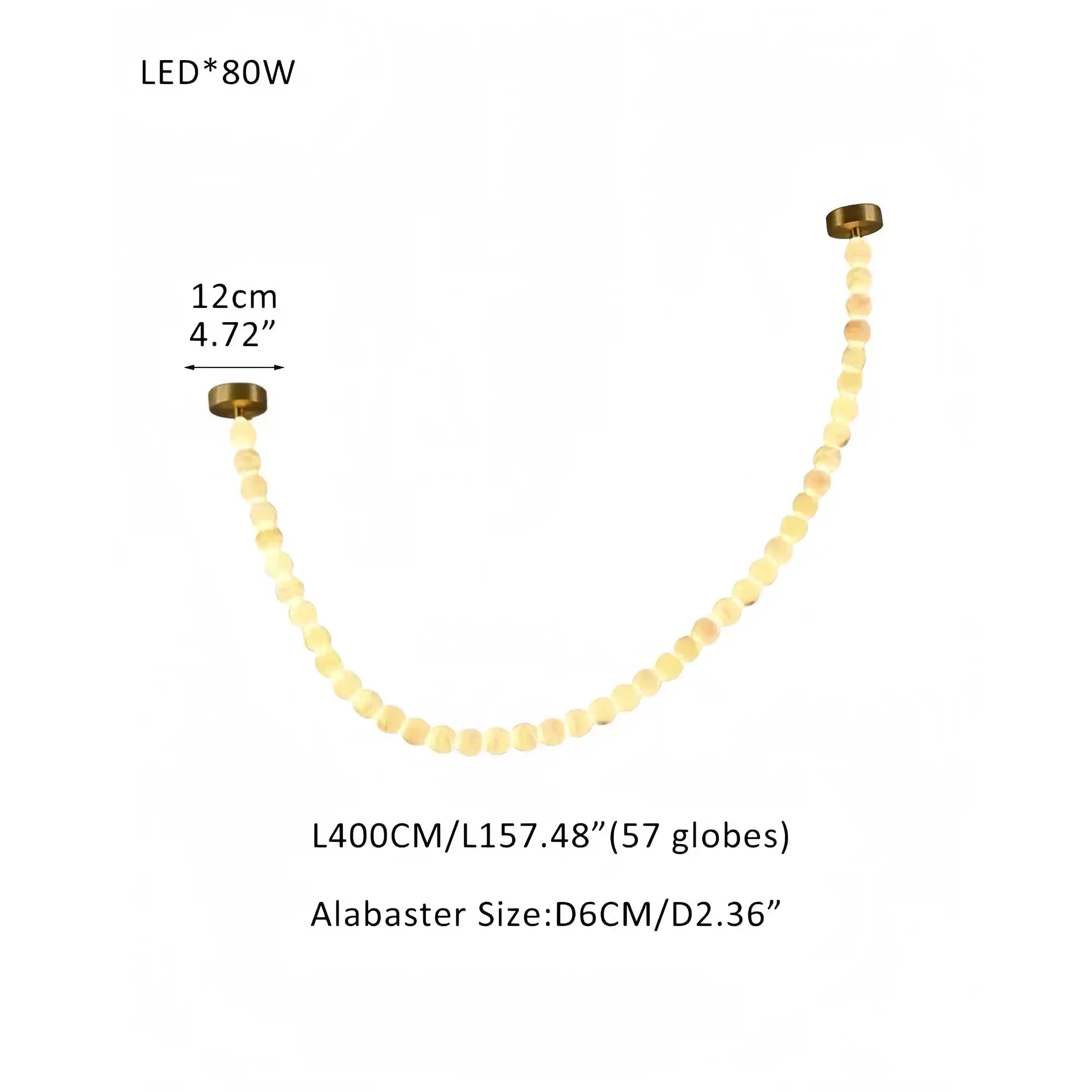 Modern LED Natural Alabaster Globes Beads Hanging Chandelier Indoor Lighting Fixture - 57 globes - L400CM/L157"Warm Light (3000K)Brass + Whitewinglightingus