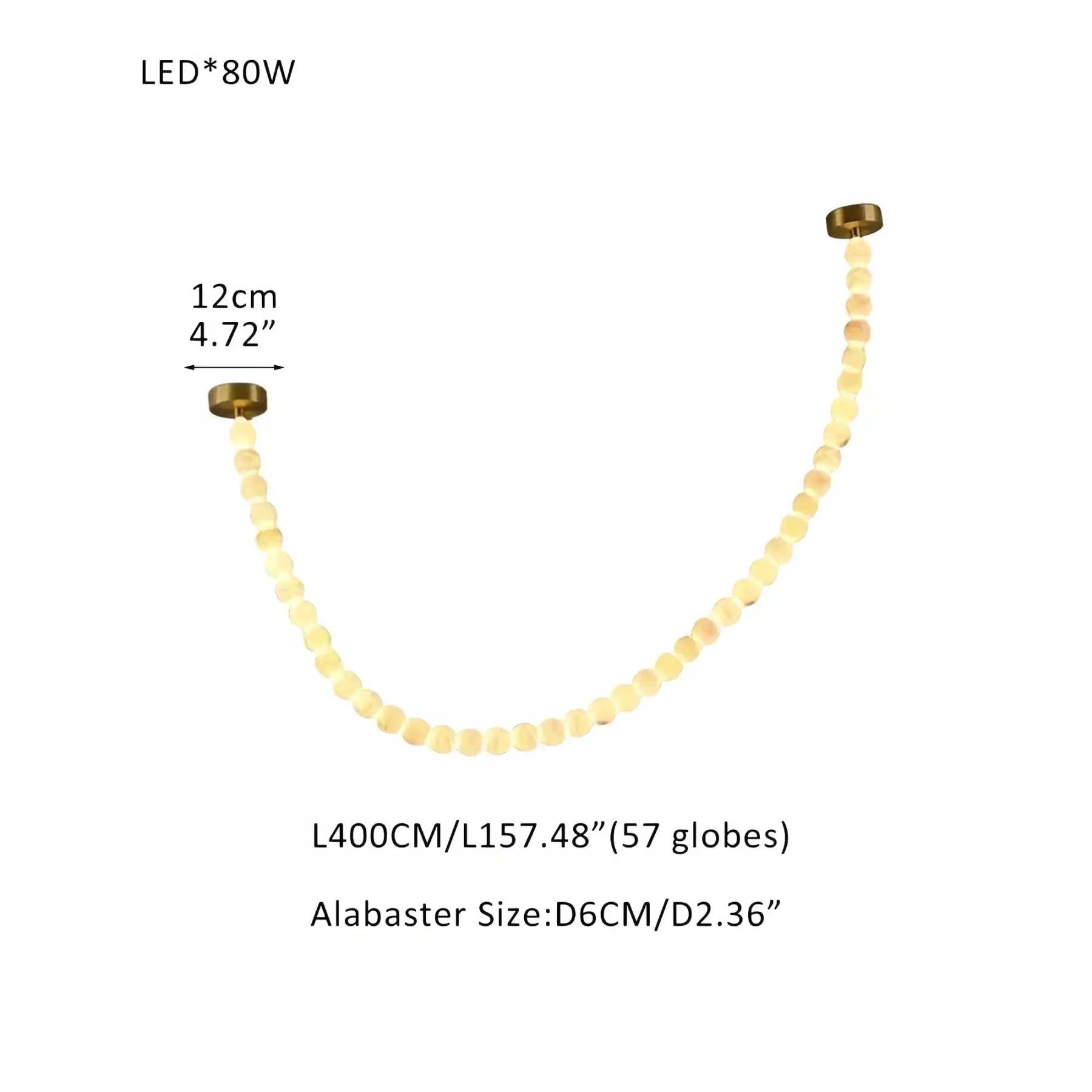 Modern LED Natural Alabaster Globes Beads Hanging Chandelier Indoor Lighting Fixture - 57 globes - L400CM/L157"Warm Light (3000K)Brass + Whitewinglightingus