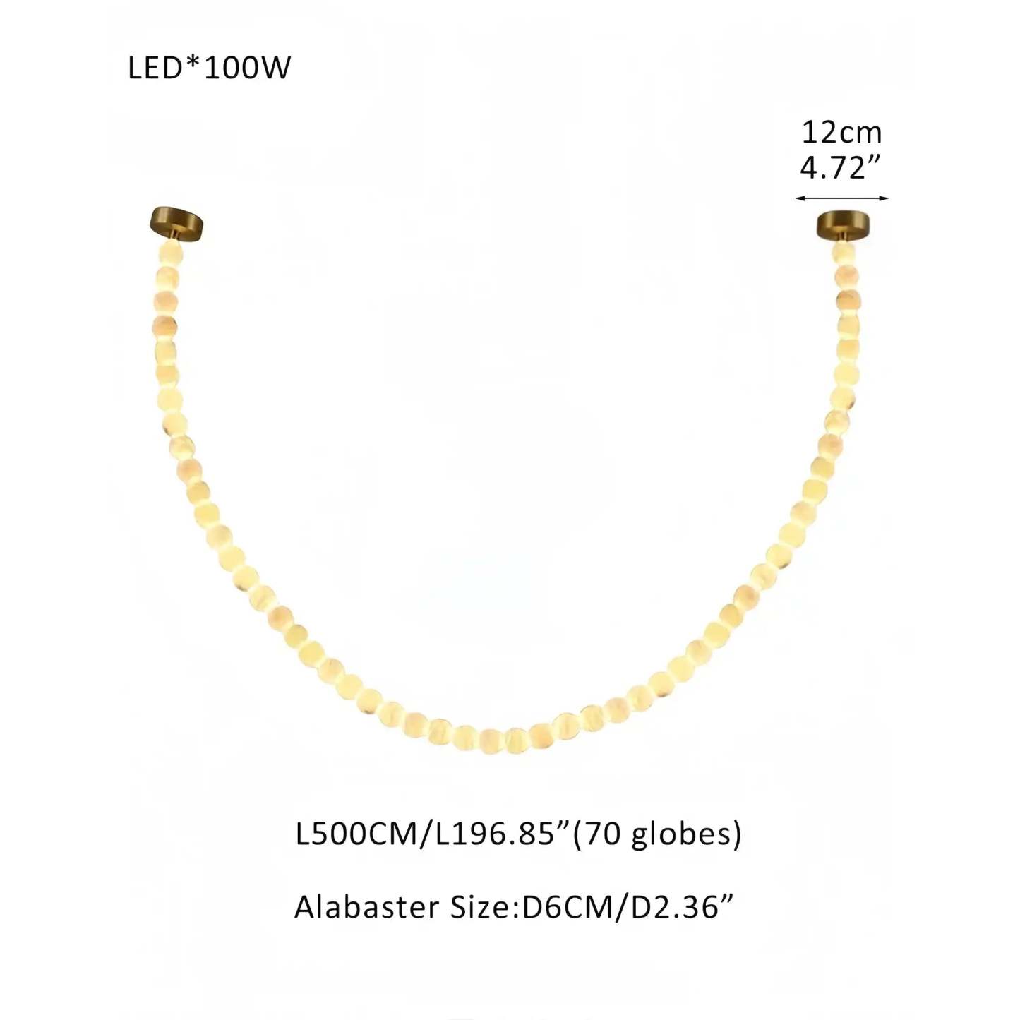 Modern LED Natural Alabaster Globes Beads Hanging Chandelier Indoor Lighting Fixture - 70 globes - L500CM/L197"Warm Light (3000K)Brass + Whitewinglightingus