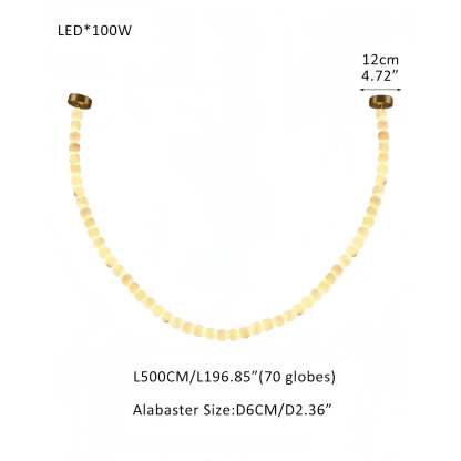 Modern LED Natural Alabaster Globes Beads Hanging Chandelier Indoor Lighting Fixture - 70 globes - L500CM/L197"Warm Light (3000K)Brass + Whitewinglightingus