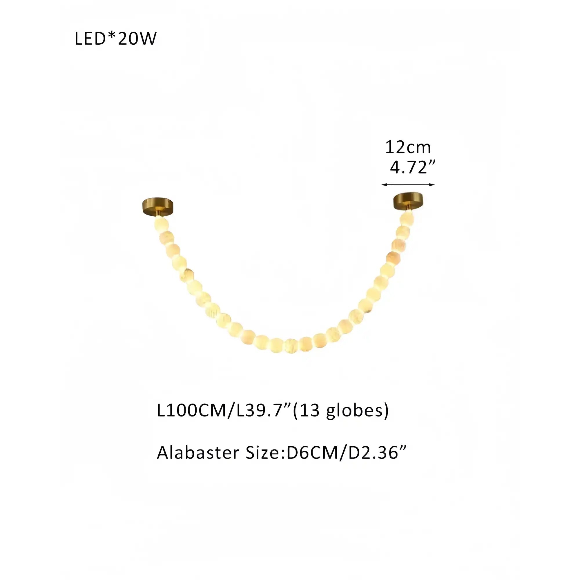 Modern LED Natural Alabaster Globes Beads Hanging Chandelier Indoor Lighting Fixture - 13 globes - L100CM/L40"Warm Light (3000K)Brass + Whitewinglightingus