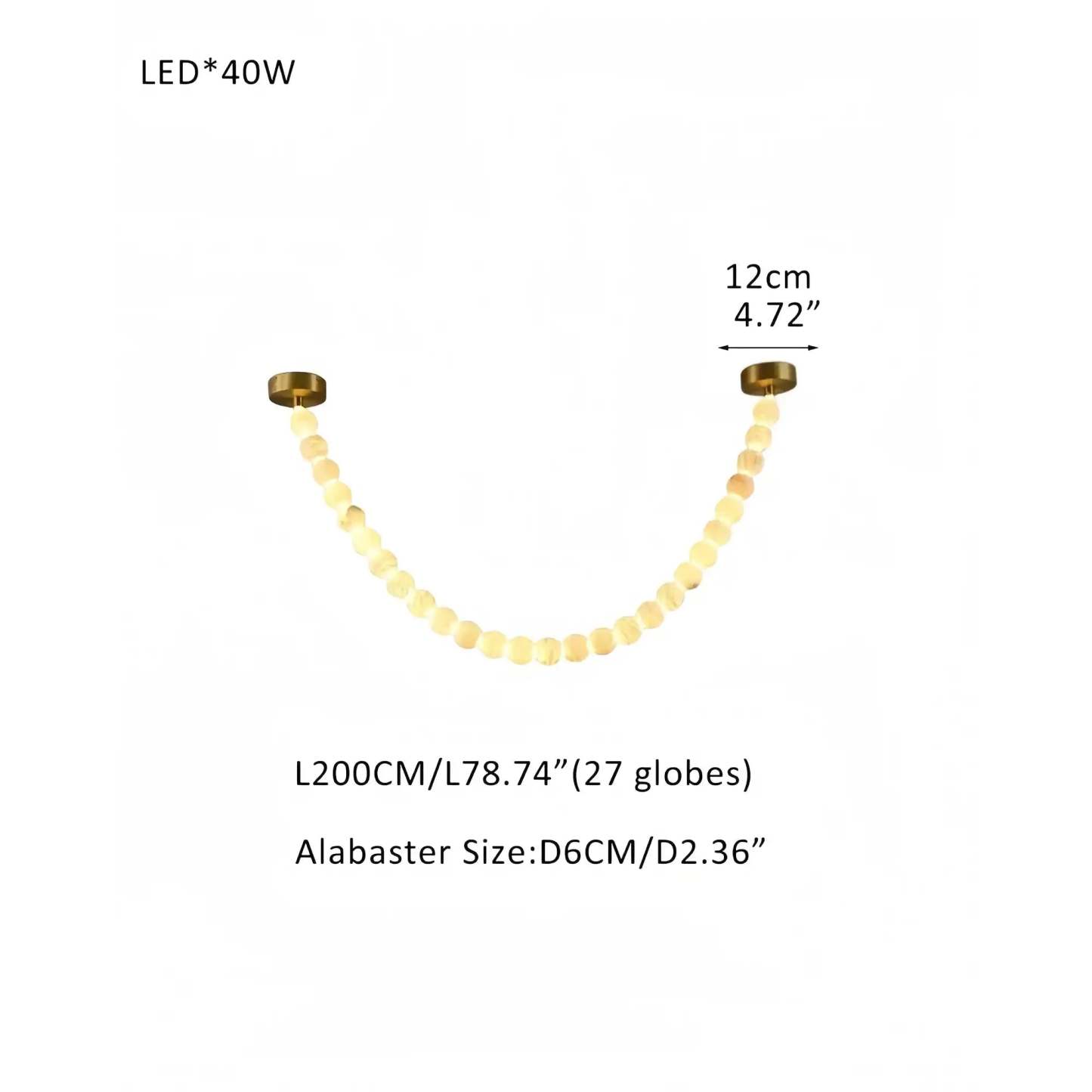 Modern LED Natural Alabaster Globes Beads Hanging Chandelier Indoor Lighting Fixture - 27 globes - L200CM/L80"Warm Light (3000K)Brass + Whitewinglightingus