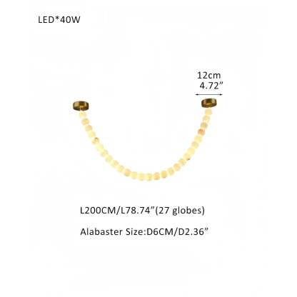 Modern LED Natural Alabaster Globes Beads Hanging Chandelier Indoor Lighting Fixture - 27 globes - L200CM/L80"Warm Light (3000K)Brass + Whitewinglightingus