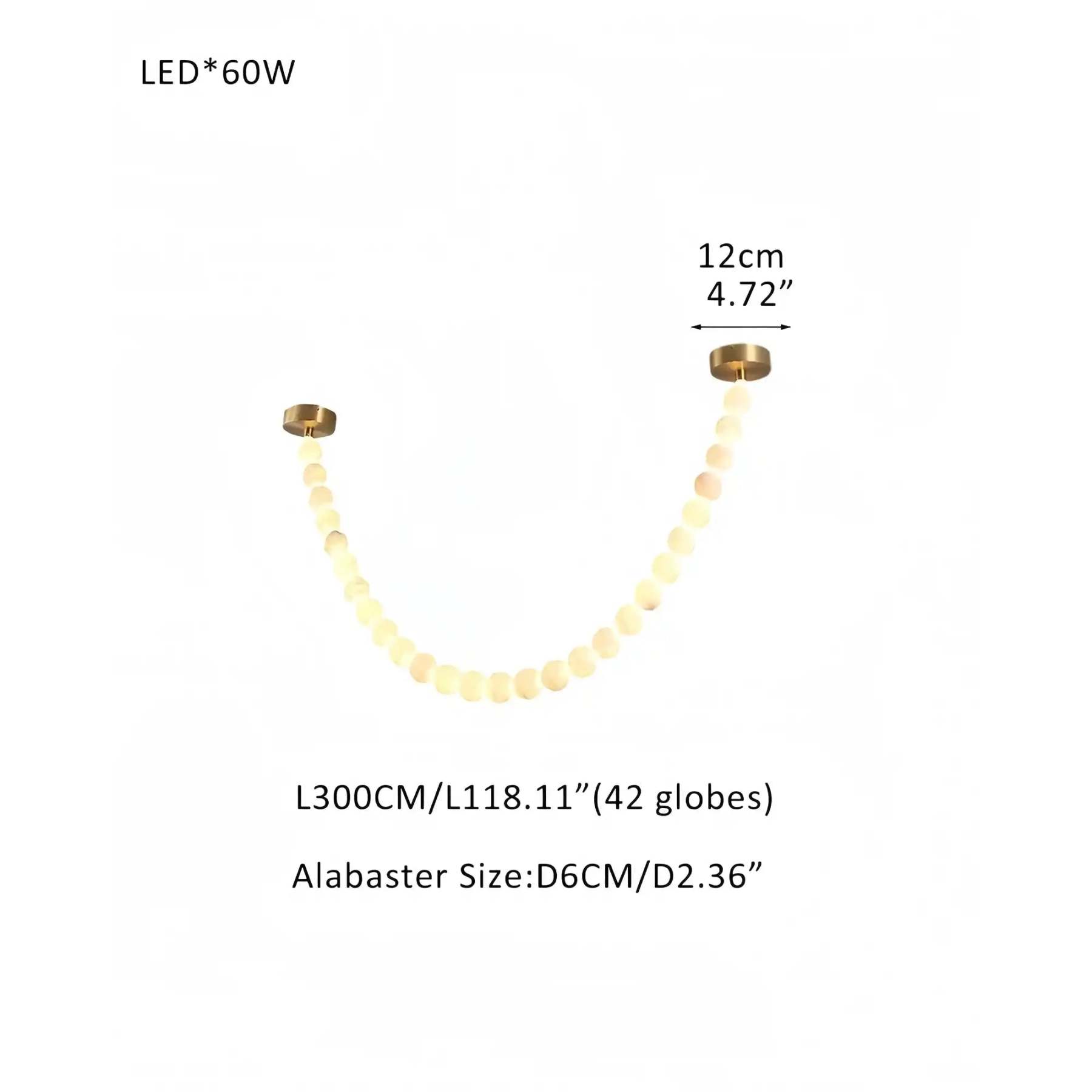 Modern LED Natural Alabaster Globes Beads Hanging Chandelier Indoor Lighting Fixture - 42 globes - L300CM/L118"Warm Light (3000K)Brass + Whitewinglightingus