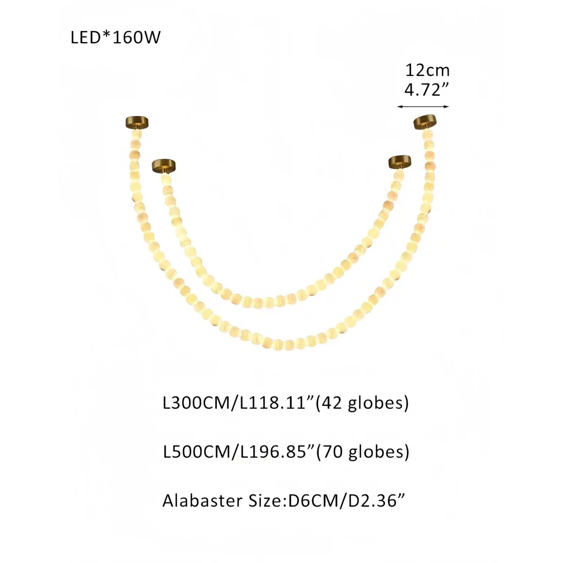 Modern LED Natural Alabaster Globes Beads Hanging Chandelier Indoor Lighting Fixture - 112 globes - L300+L500CM/L118"+L197"Warm Light (3000K)Brass + Whitewinglightingus